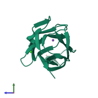 PDB entry 1gmm coloured by chain, side view.