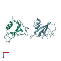 PDB entry 1gmq coloured by chain, top view.