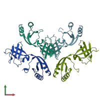 PDB entry 1gmu coloured by chain, front view.