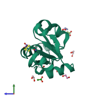 PDB entry 1gmx coloured by chain, side view.
