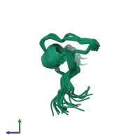 PDB entry 1gnf coloured by chain, ensemble of 25 models, side view.