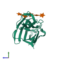 PDB entry 1gny coloured by chain, side view.