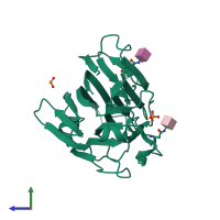 PDB entry 1gnz coloured by chain, side view.