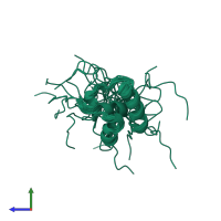 PDB entry 1go5 coloured by chain, ensemble of 26 models, side view.
