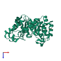 PDB entry 1gom coloured by chain, top view.