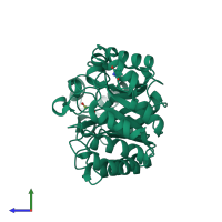 PDB entry 1goo coloured by chain, side view.