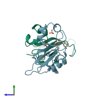 PDB entry 1goy coloured by chain, side view.