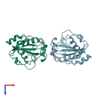 PDB entry 1gp1 coloured by chain, top view.