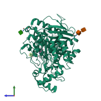 PDB entry 1gpk coloured by chain, side view.