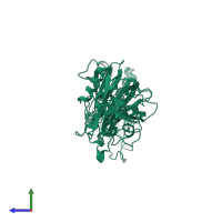 PDB entry 1gpl coloured by chain, side view.