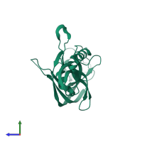 PDB entry 1gpp coloured by chain, side view.