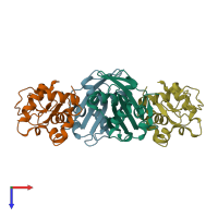PDB entry 1gpq coloured by chain, top view.