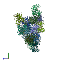 PDB entry 1gq2 coloured by chain, side view.