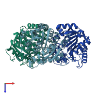 PDB entry 1gq6 coloured by chain, top view.