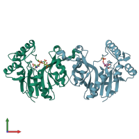 PDB entry 1gqc coloured by chain, front view.