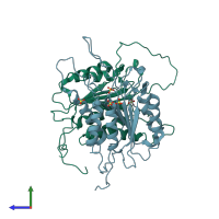 PDB entry 1gqf coloured by chain, side view.
