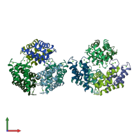 PDB entry 1gqm coloured by chain, front view.