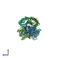 PDB entry 1gqm coloured by chain, side view.