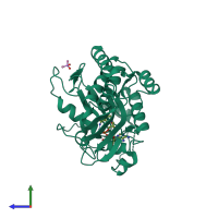 PDB entry 1gr0 coloured by chain, side view.