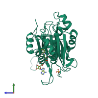 PDB entry 1gr1 coloured by chain, side view.