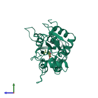 PDB entry 1gr2 coloured by chain, side view.