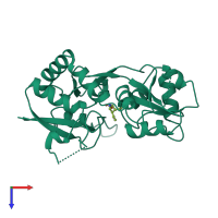 PDB entry 1gr2 coloured by chain, top view.