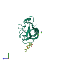 PDB entry 1gr3 coloured by chain, side view.