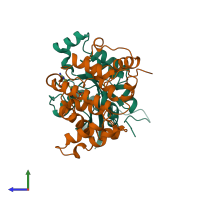 PDB entry 1grn coloured by chain, side view.