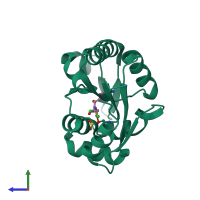 PDB entry 1grq coloured by chain, side view.