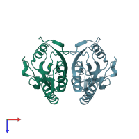 PDB entry 1grv coloured by chain, top view.