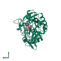 PDB entry 1gsa coloured by chain, side view.