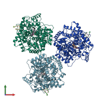 PDB entry 1gsz coloured by chain, front view.