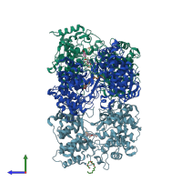 PDB entry 1gsz coloured by chain, side view.