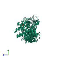 Homo dimeric assembly 1 of PDB entry 1gt9 coloured by chemically distinct molecules, side view.
