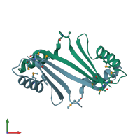 PDB entry 1gtd coloured by chain, front view.