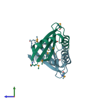 PDB entry 1gtd coloured by chain, side view.