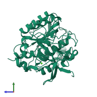 PDB entry 1gtg coloured by chain, side view.