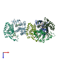 PDB entry 1gti coloured by chain, top view.