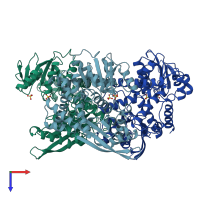 PDB entry 1gtm coloured by chain, top view.