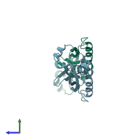 PDB entry 1gtq coloured by chain, side view.