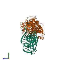 PDB entry 1gts coloured by chain, side view.
