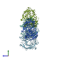 PDB entry 1gtt coloured by chain, side view.