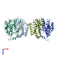 PDB entry 1gtu coloured by chain, top view.