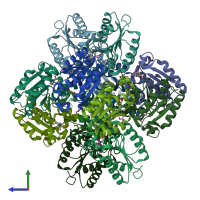 PDB entry 1gtz coloured by chain, side view.