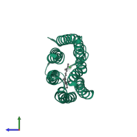 Monomeric assembly 1 of PDB entry 1gu8 coloured by chemically distinct molecules, side view.