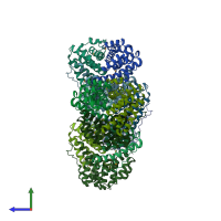 PDB entry 1gu9 coloured by chain, side view.