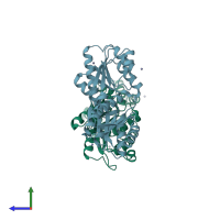 PDB entry 1gud coloured by chain, side view.