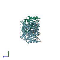 PDB entry 1guf coloured by chain, side view.