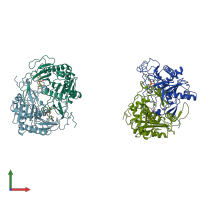 PDB entry 1guq coloured by chain, front view.