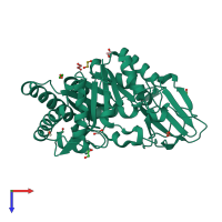 PDB entry 1guv coloured by chain, top view.